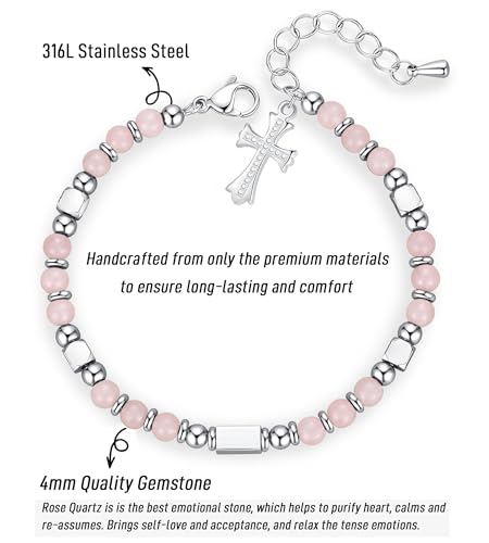 Tiny Gemstone Cross Bracelet for Women, Christian Gifts, Stocking Stuffers for Teens & Women - Easter, Birthday, Christmas Gift - Baptism/First Communion/Confirmation Gifts4