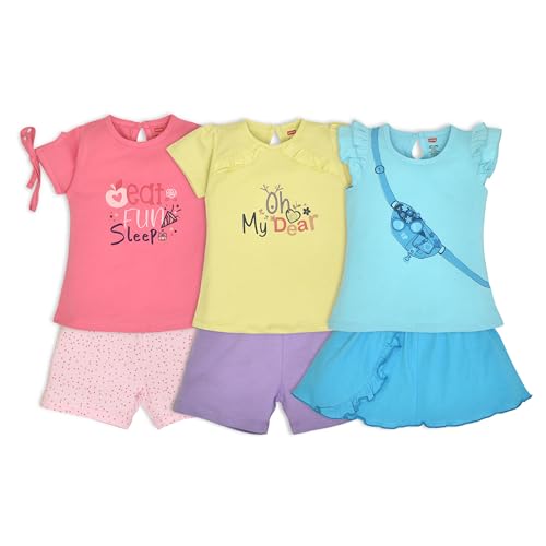 Image of LuvLap Baby Girls Regular Fit 100% Cotton Half Sleeves Girls Top CoSet Pack of 3