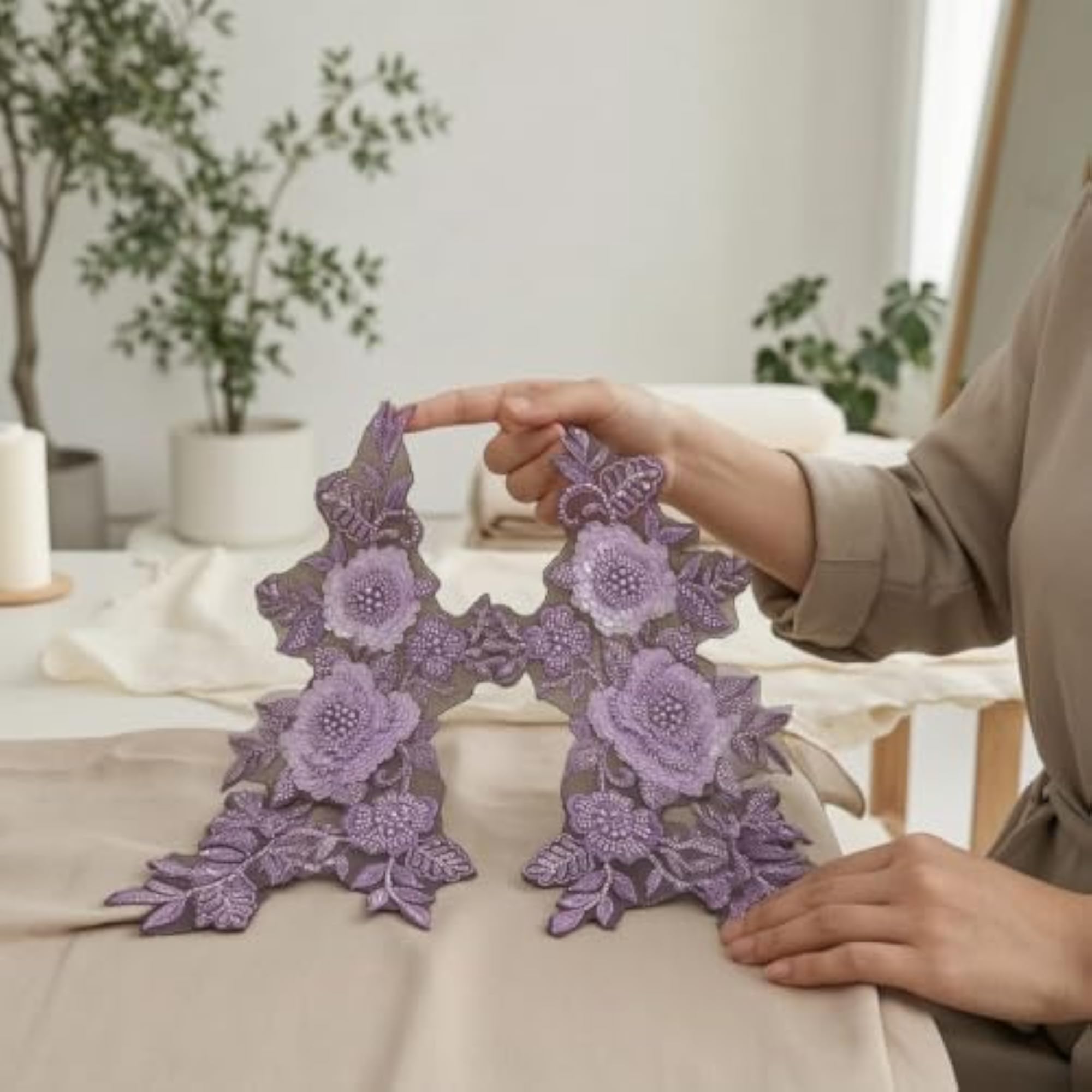 3D Sequin Bead Flower Applique for Wedding Dresses