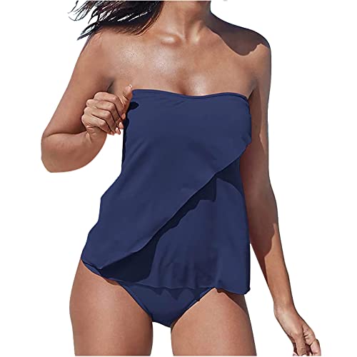 RLEHJN Tankini Damen Bauchweg,Raffung Bandeau Tankini Set Zweiteiliger Badeanzug Mode Bikini Set Flowy Push Up Oberteil mit Bikinihose Sexy Strand Badeanzüge Sommer Swimsuits Bequeme Strandmode