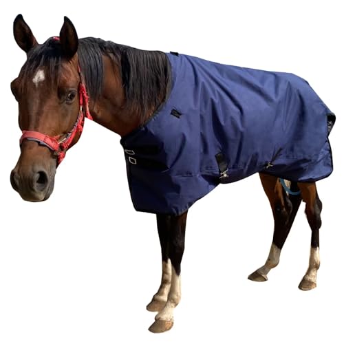 Image of Horse Blanket Waterproof Winter Horse Blanket 1200D Ripstop Horse Turnout Blanket Medium Weright Filling with Detachable Neck Cover 81 Navy Blue