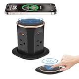ANNQUAN Motorized Pop Up Countertop Receptacle with 15W Wireless Charger,Max 20W Power Delivery,3.15' Automatic Pop Up Electrical Outlet with 4 Outlets 4 USB Ports for Home Office Kitchen