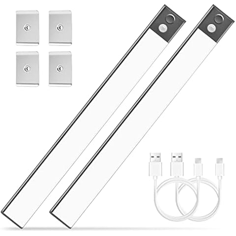 Mardiko Under Cupboard Lights, 69 LED Motion Sensor Lights Indoor, 2 Pack Kitchen Under Cabinet Lights Dimmable USB Rechargeable, 40cm Wardrobe Lights for Stairs Closet Hallway Drawer Bedroom, Tarnish Cover