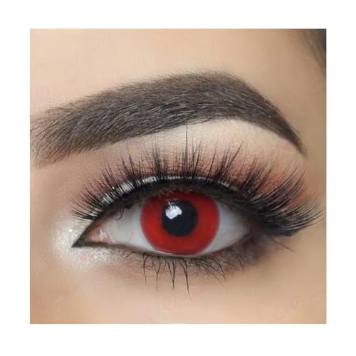 MYSA LENS® Lentilles De Contact De Couleur Fantaisie Crazy Lens Cosplay Halloween Yeux Rouge Oeil Rouge Demon Red Out Etui Offert 12 Mois sans correction …