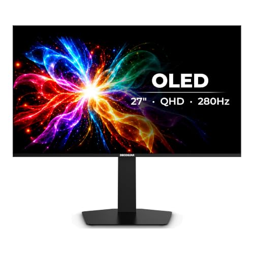 Deco Gear 27 QHD OLED Gaming Monitor | 280Hz 0.03ms Response, HDR400, Adaptive Sync, 99% sRGB, 1.5M:1 Contrast, Borderless Design, Height Adjustable Stand, HDMI 2.1, DisplayPort 1.4