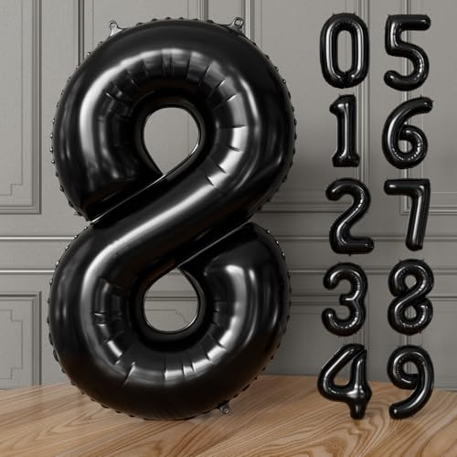 Adeyoo Black Number 8 Balloons, 40 Inch Foil Number Balloon Giant 8 Balloon