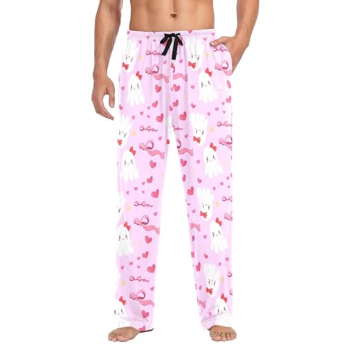 Happy Spirits with Hearts Men's Cotton Pajama Pants with Pockets and Drawstring Comfortable and Stylish,S