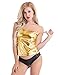 YiZYiF Women's Spaghetti Wet Look PVC Leather Camisole Vest Tank Top Blouse Gold Medium