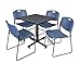 Regency Kobe 30-Inch Square Breakroom Table, Grey, and 4 Zeng Stack Chairs- Blue