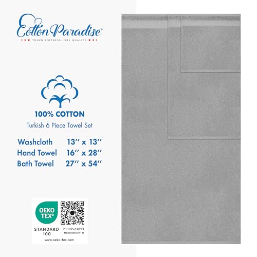 Cotton Paradise 100% Cotton 6 Piece Hand Towels, Soft Absorbent Turkish Towels for Bathroom