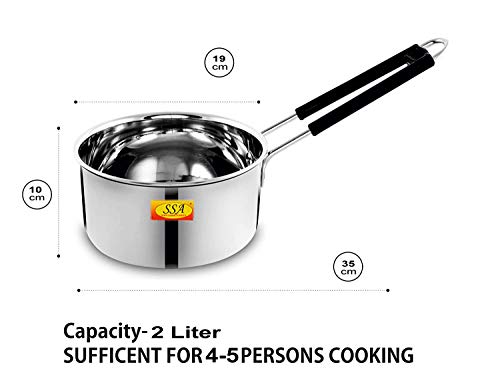 Image of Shiv Shakti Arts Stainless Steel Heavy 18 Gauge Sauce Pan, Milk Pan | Tea Pan, Induction & Gas Compatiable - 2 Liter, 19 cm - Length