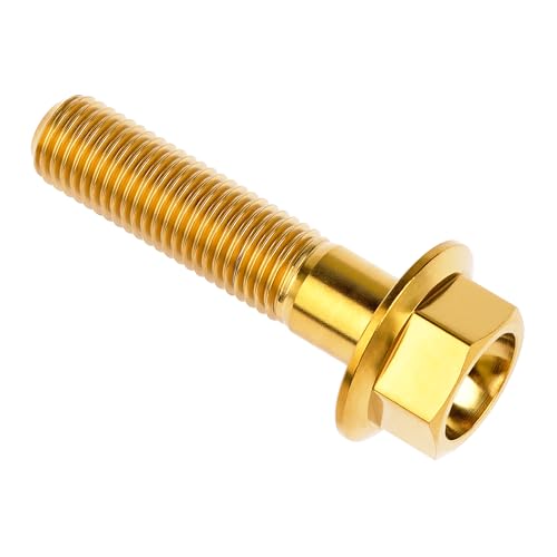 Image of Ti Screws M10 x 20 25 30 35 40 45 50 55 60 65 70 75 80 90 100mm 1.25 Pitch Titanium Flange Hex Bolt Pack of 4 (Gold, M10x45mm)