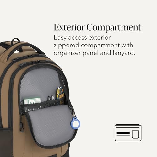 Image of SWISSGEAR Cecil 18-Inch Laptop Backpack Fits 16-Inch Laptop, Travel Daypack with Organizer Pockets, Water Bottle Holders & Padded Straps - Pastel Brown /Black