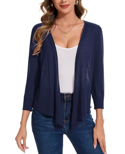 Image of MINTLIMIT Women's Tie Front Cardigan Casual 3 /4 Sleeve Bolero Shrug Knotted Lightweight Sheer Shrug Cardigan Sweater Top