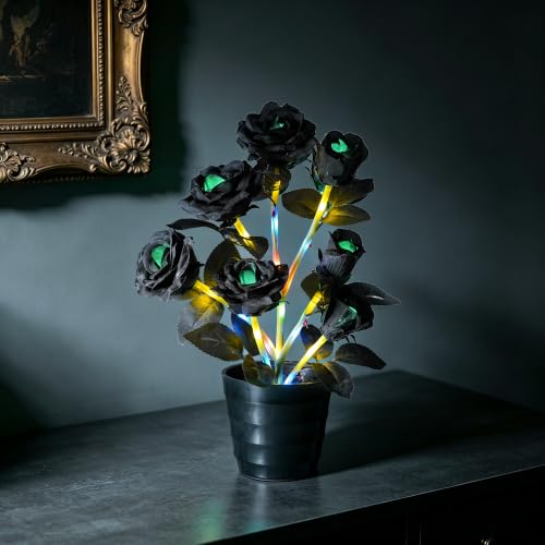 Image of Gothic Black Rose LED Flower Lamp Artificial Rose Night Light Bedroom Decor | Bar Nightstand Desk Halloween Decor Gifts for Women Girlfriend Wife Friend Valentines Anniversary Chriatma Birthday Gifts