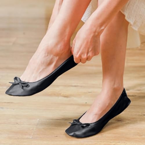 Women's Foldable Dance Shoes Ballet Flats Slip On Square Toe Comfortable Dressy Bowknot Flats Women Portable Roll Up Lightweight Dress Shoes for Wedding Party Ballerina Loafers3