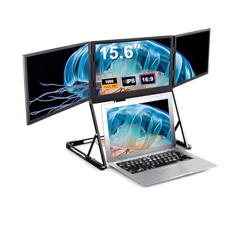 Image of Laptop Multi-Screen Extender, Portable 15.6 Inch FHD IPS Triple Display, One Cable Play HDMI /USB-C Setup, for Windows, MacBook, for Remote Work, Traders, Programmers