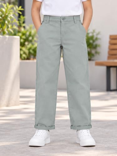 Image of KiddoPanti Boys 100% Cotton Twill Chinos Pant | Comfortable Regular Fit | 2 Side Pocket, 2 Back Pocket | Ankle Length | Back Elasticated Waistband with Button Zip Open Fly