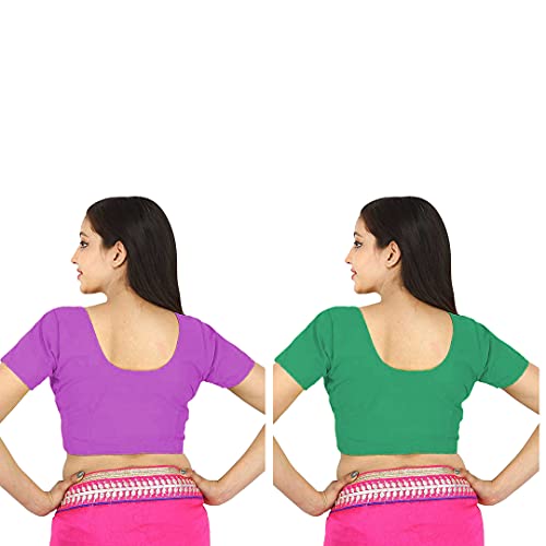 Image of Namita Women's Rubia Cotton Front Open Half Sleeve Blouse (U-COT-COM-2-LIGHTPURPLE-DARKGREEN-36 Light Purple, Dark Green 36)