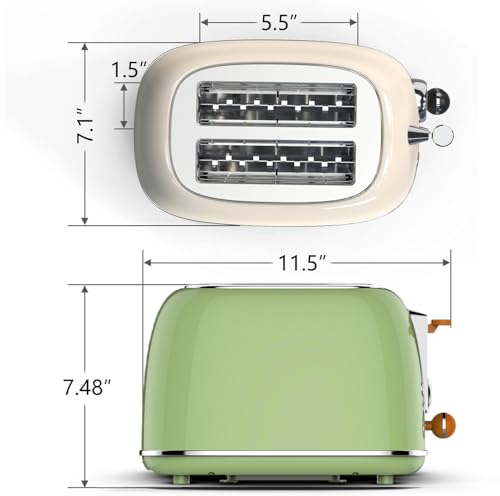 BLITZ Retro 2-Slice Stainless Steel Toaster, Cream Finish – Adjustable 6 Browning Levels, 1.5-Inch Extra-Wide Slots, Bagel/Defrost/Cancel Functions, and Removable Crumb Tray (Retro-Green) by BLITZ - Image 4
