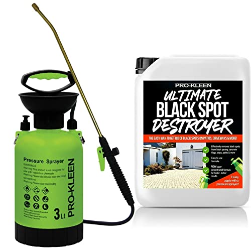 Pro-Kleen Patio Cleaner Garden Pressure Pump 3L Sprayer Manual Action - Brass Lance - 2 x Spare SealS & Black Spot Destroyer 5L - Weed Killer, Pesticides, Herbicides, Insecticides, Fungicides