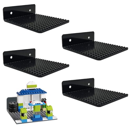 4 Pack Floating Shelves for Wall Compatible with Lego Building Bricks, 5x5 Invisible Display Shelf with 16x16 Stud Base Plate for Creative Toy Brick Building, Storage and Modern Room Office Decor