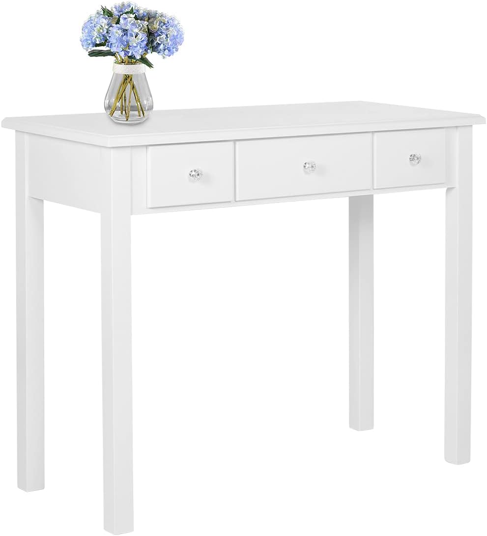White Writing Desk, Dressing Table with 3 Drawers, Home Office Furniture Study Computer Work Station