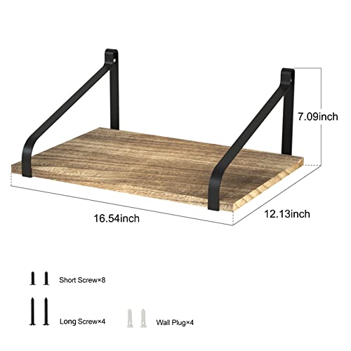 Love-Kankei Floating Shelves Wall Mount Rustic Wood Wall Shelves With Large Storage L16.5 X W12 Inch For Kitchen Living Room Bathroom Bedroom Set Of 2 Carbonized Black #TOP2
