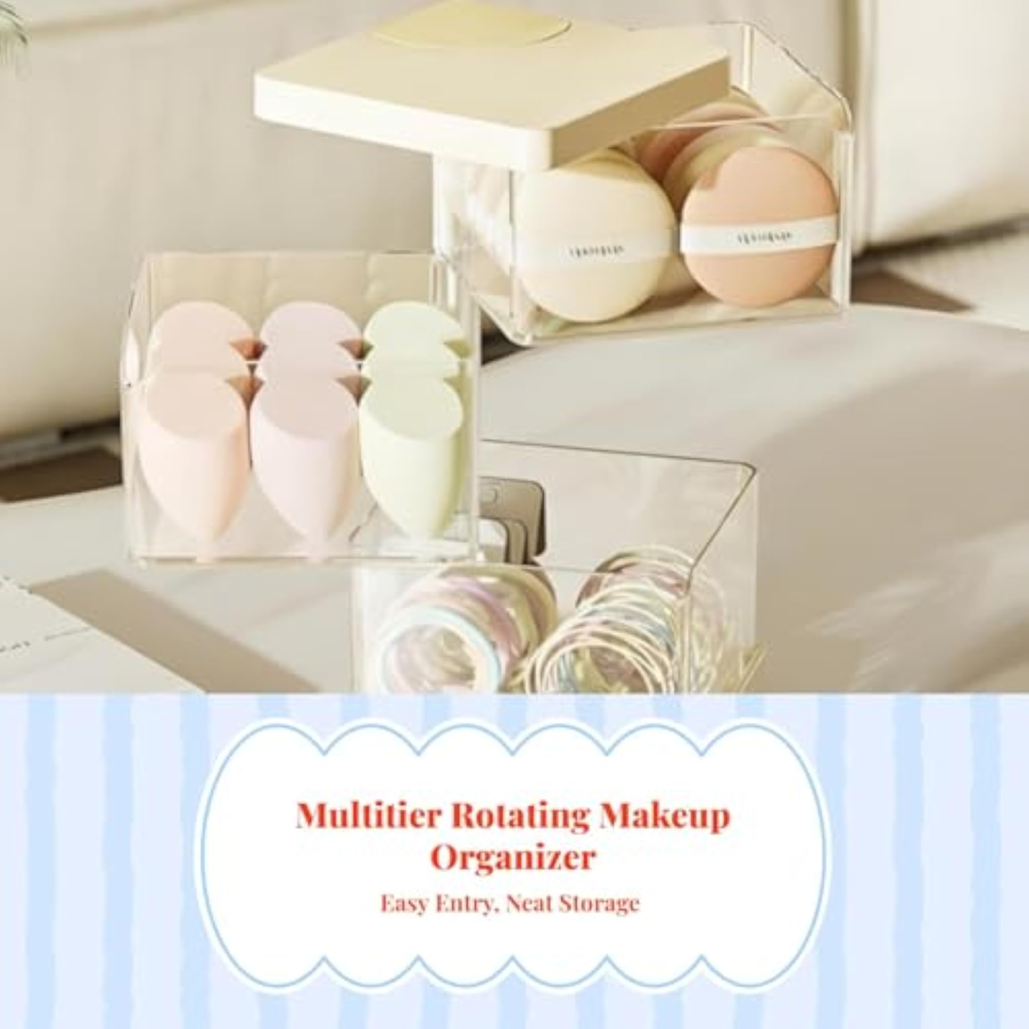 Rotating Dustproof Makeup Organizer, Multi-Tier Storage Box