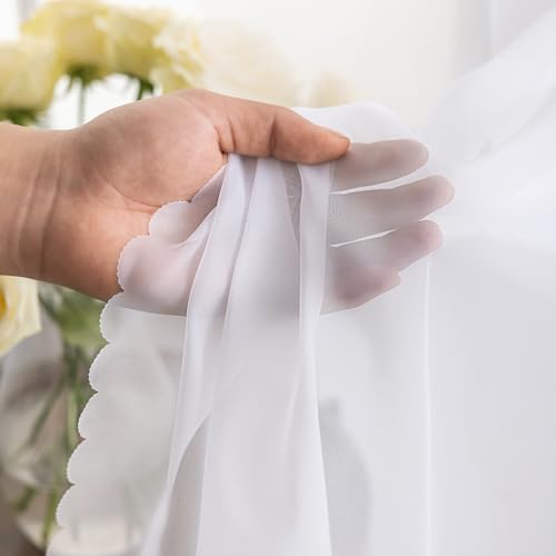 Image of MYSTIC-HOME White Sheer Curtains 45 Inch Long 2 Panels, Short Voile Drapes for Kitchen Dinning Small Windows, Light Filtering Sheer Curtains for Living Room Bedroom Bathroom, Rod Pocket, 40 inch Wx45 L