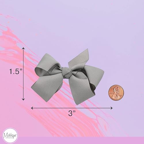 Image of Small Solid Bow for Girls - Set of 12 (Grey)