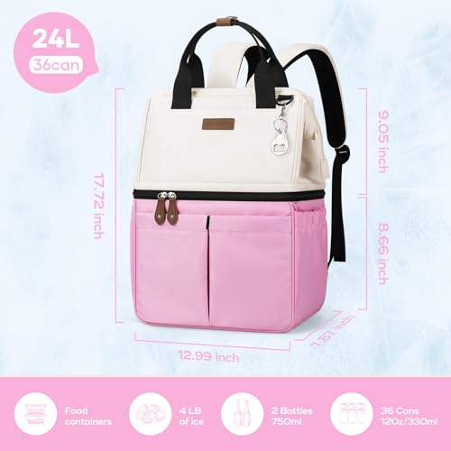 Image of Maelstrom Cooler Backpack, 36 Cans Insulated Backpack Cooler, Soft Leakproof Double Deck Cooler Bag, Lightweight Lunch Backpack for Men & Women,Perfect for Beach Travel, Camping & Work-Beige Pink | 36 Can,Keeps Food Cold For 16h,Ergonomic, Lightweight. Perfect For Men, Women, Beach, Hiking,Camping, Travel, Work