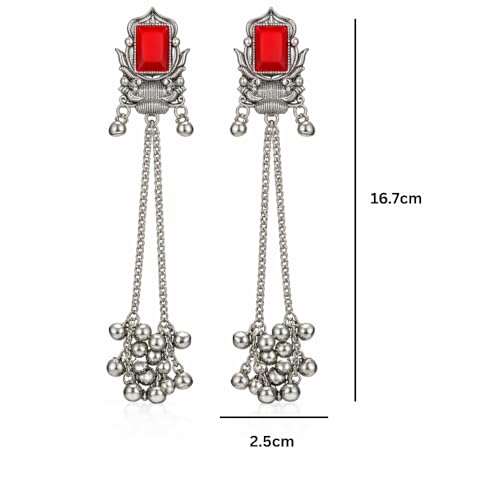 Image of I Jewels Traditional Silver Oxidised Kashmiri Long Dangler Earrings with Ghungroo for Women & Girls Gift
