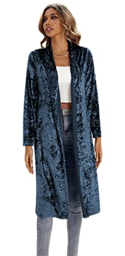 R.Vivimos Women's Long Sleeves Casual Velvet Jacket Open Front Cardigan Coat Outerwear