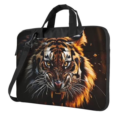 Bolso de hombro para portátil con estampado de tigre feroz y maletín de mano