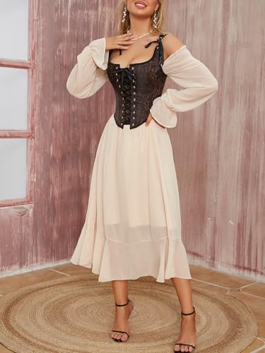 Image of Vintage-Renaissance-Corset-Top for Women-Gothic-Camisole-Overbust-Bustier | Retro floral renaissance corset bustier,women lace-up shapewear, for daily,cosplay, Halloween and themed costume