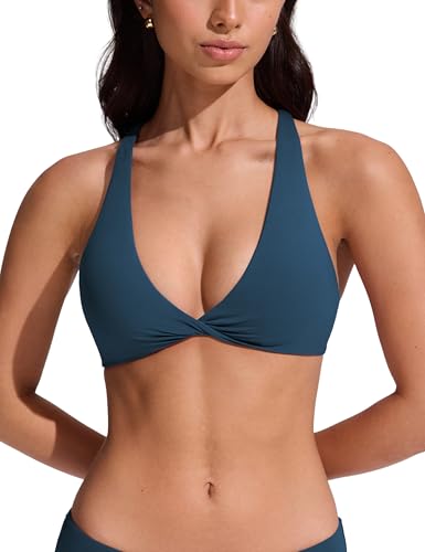 Image of CRZ YOGA Twist Front Bikini Tops | Removable Pads, A-C Cup, V Neck, Criss Cross Back, Swim, Bathing Suit Bra for Women