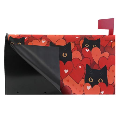 Image of Happy Valentine's Day Red Magnetic Mailbox Covers Love Cats Heart Kitty Mailbox Cover Standard Size Full Magnet Garden Yard Porch Mail Boxes Cover Holiday Decorations 21 inch L x 18 inch W