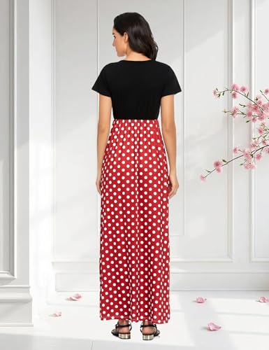 Image of Lacavocor Womens Short Sleeve Maxi Dresses Empire Waist Long Dress