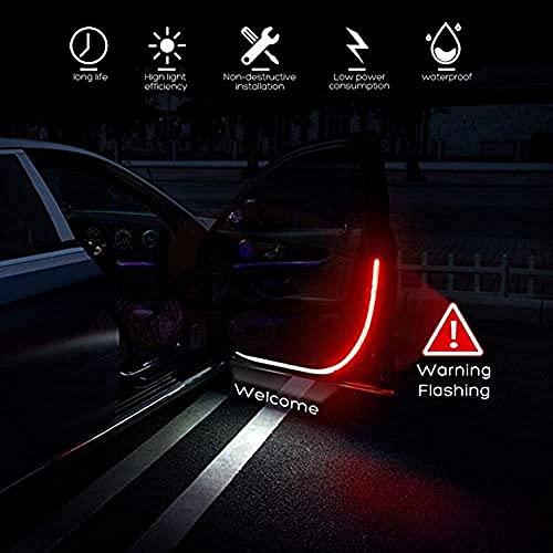 Image of AUTO SNAP 2 Pieces Car Door Opening Warning Lights 144 LED Strobe Flashing Anti Rear-end Collision Safety Lamps Welcome Flash Light (RED & ICE Blue, Pack of 2)