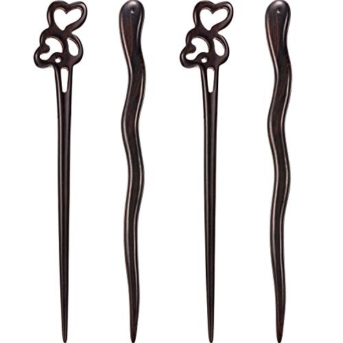 Chuangdi 4 Pieces Wood Hair Sticks Japanese Hair Chopsticks for Buns Hair Pins for Women Long Hair Chignon Maker Handmade (Style B) (Style D)