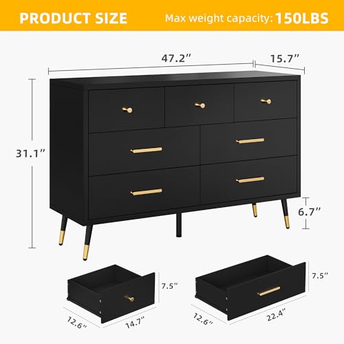 DWVO Black 7 Drawer Dresser