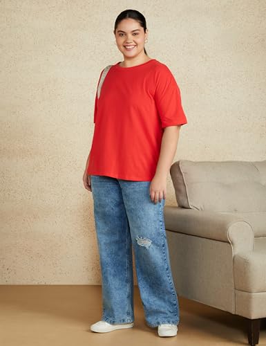 Image of Amazon Brand - Symbol Women's Graphic Cotton Stretch Half Sleeve Round Neck Oversized Loose Fit T-Shirts (Front & Back Print (Available in Plus Sizes)