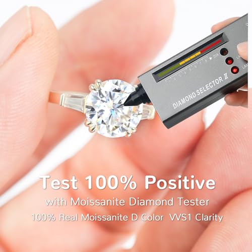 4.5CT Moissanite 3 Stone Engagement Ring for Women D Color VVS1 Clarity Round Tapered Baguette Cut Wedding Ring 9K Gold Plated S925 Sterling Silver Genuine Moissanite Promise Ring for Her Size 4-92