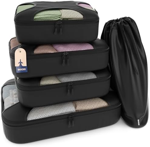 Shacke Premium 5 Packing Cubes Set - Lightweight Mesh Travel Lugg...