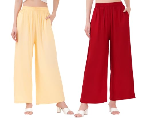 Image of Buy That Trendz Palazzo Pants for Women Rayon Elasticated Regular Fit Flared Wide Leg M to 6XL Pack of 2