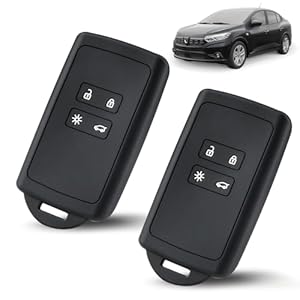 2 Pcs Car Key Silicone Card Case, 4 Buttons Car Key Duster Cover, Smart Car Remote Control Key Protection Cover Compatible with Arkana Captur Clio Scenic Kadjar Koleos Megane Zoe Dacia (Black)