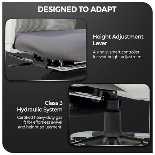 Image of CELLBELL Ergoglide FT Ergonomic Mesh Office Chair with Footrest Fixed Headrest Lumbar Armrests Synchro Tilt 3 Lock Class 3 Hydraulic Chrome Base 60mm Wheels High Back Work Chair (Grey)
