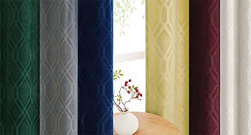 Nottingson Home Cream Beige Velvet Short Curtains Panels 63 Inch For Half Window 70% Blackout Bedroom Embossed Geometric Trellis Room Darkening Ivory Drapes Grommet Top 40" Wx63 L 2 Panels #TOP6
