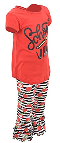 Image of Unique Baby 2 Piece Girls Back to School Vibes Outfit Double Ruffle Leggings Short Sleeve Shirt Clothes Set Kid Toddler Girl